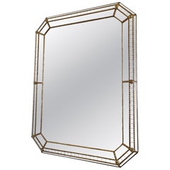 Large Vintage Venetian Rectangular Brass Mirror – Gold Hollywood Regency, Spanis