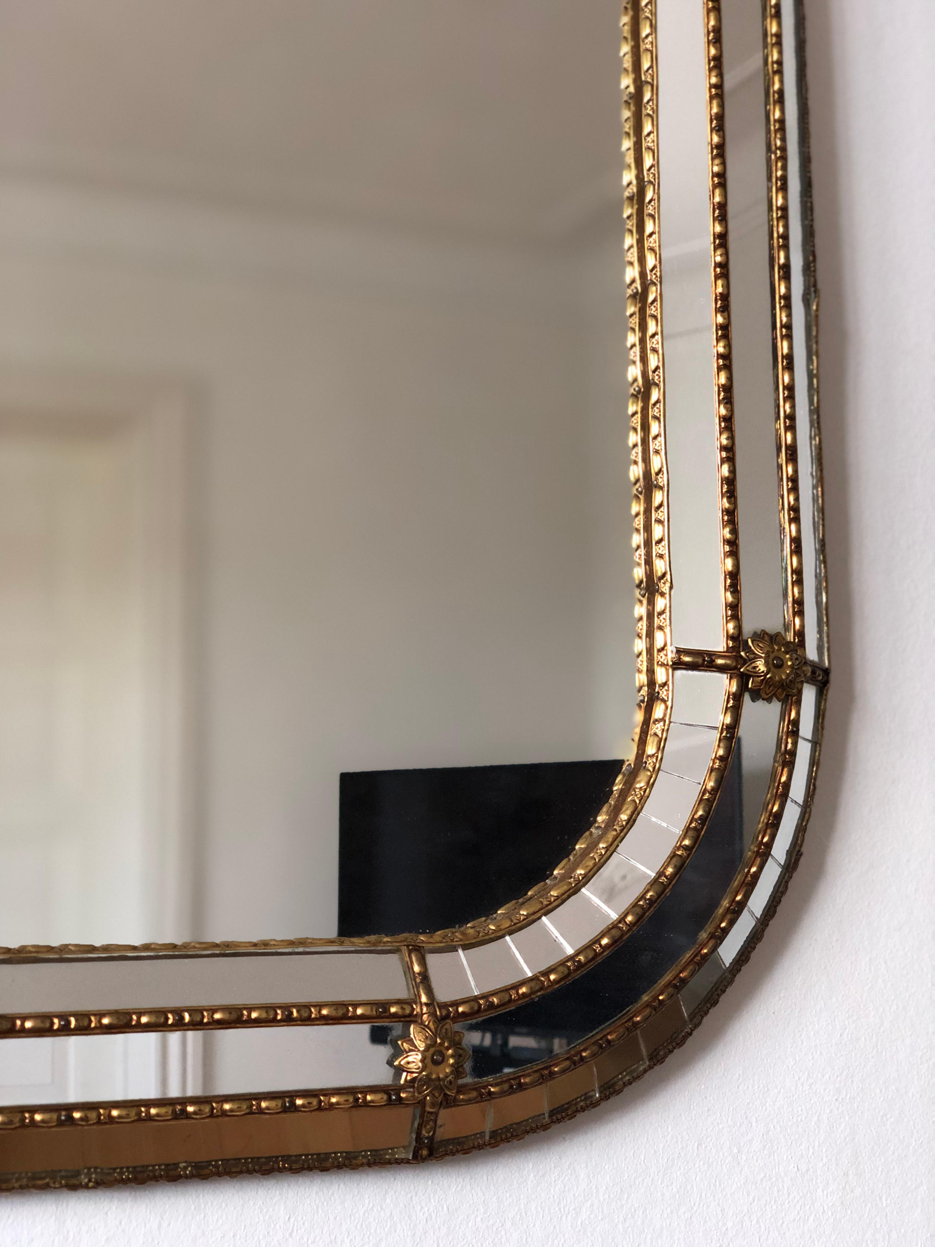 Fine XX secolo Grande specchio rettangolare veneziano d'epoca Hollywood Regency in oro Spagna anni '90 in vendita