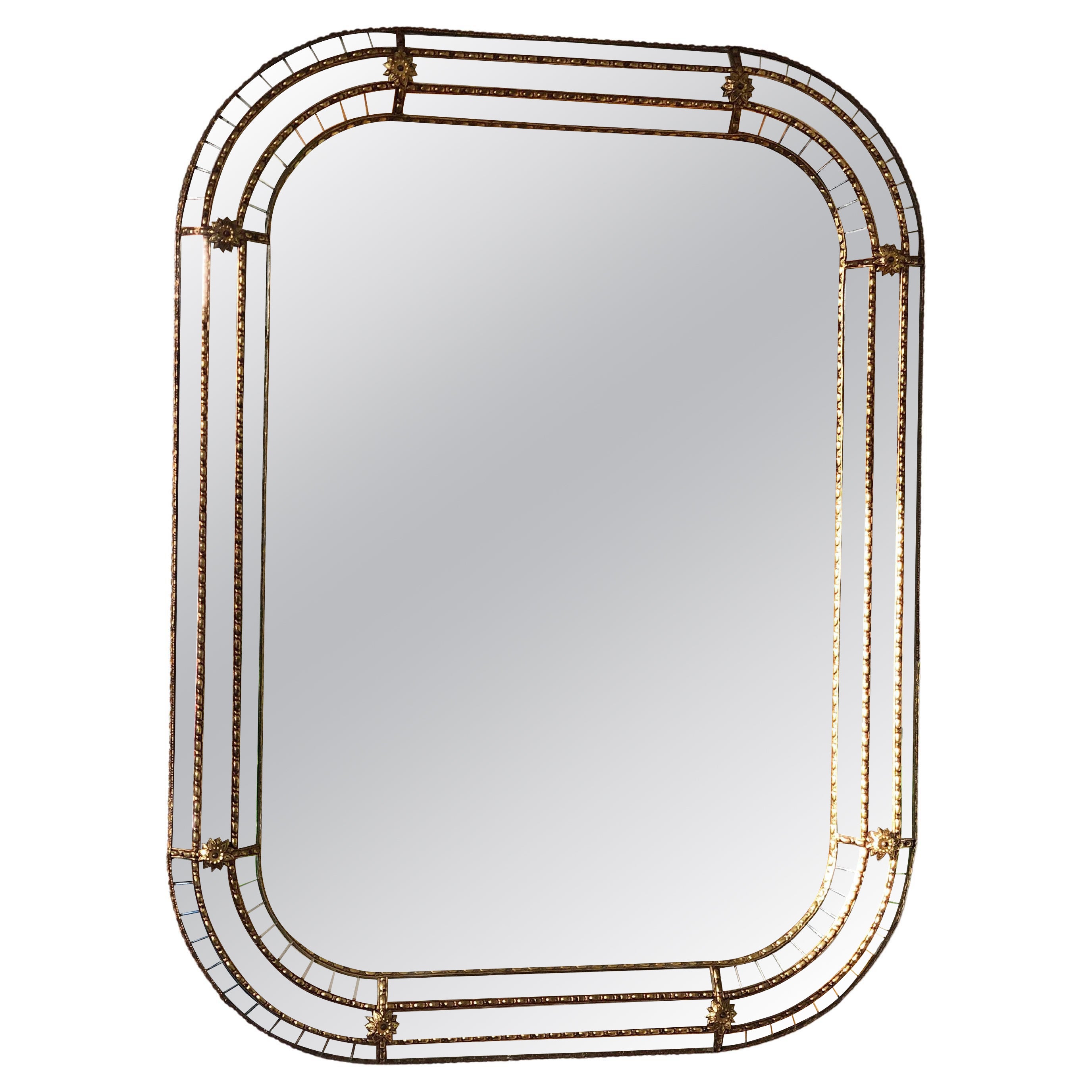 Large Vintage Venetian Rectangular Mirror Hollywood Regency in Gold Spain 1990s