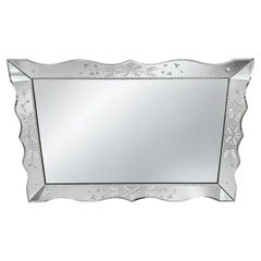 Large Vintage Venetian Style Etched Glass Wall Mirror