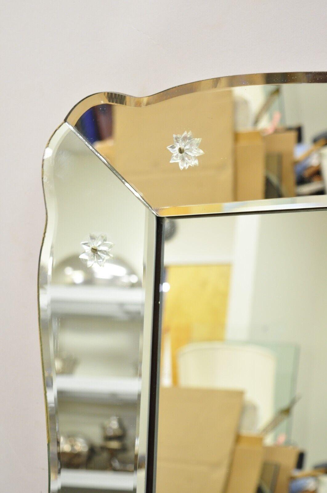 Large Vintage Venetian Style Scalloped Mirror Frame Rectangular Sofa Wall Mirror For Sale 1