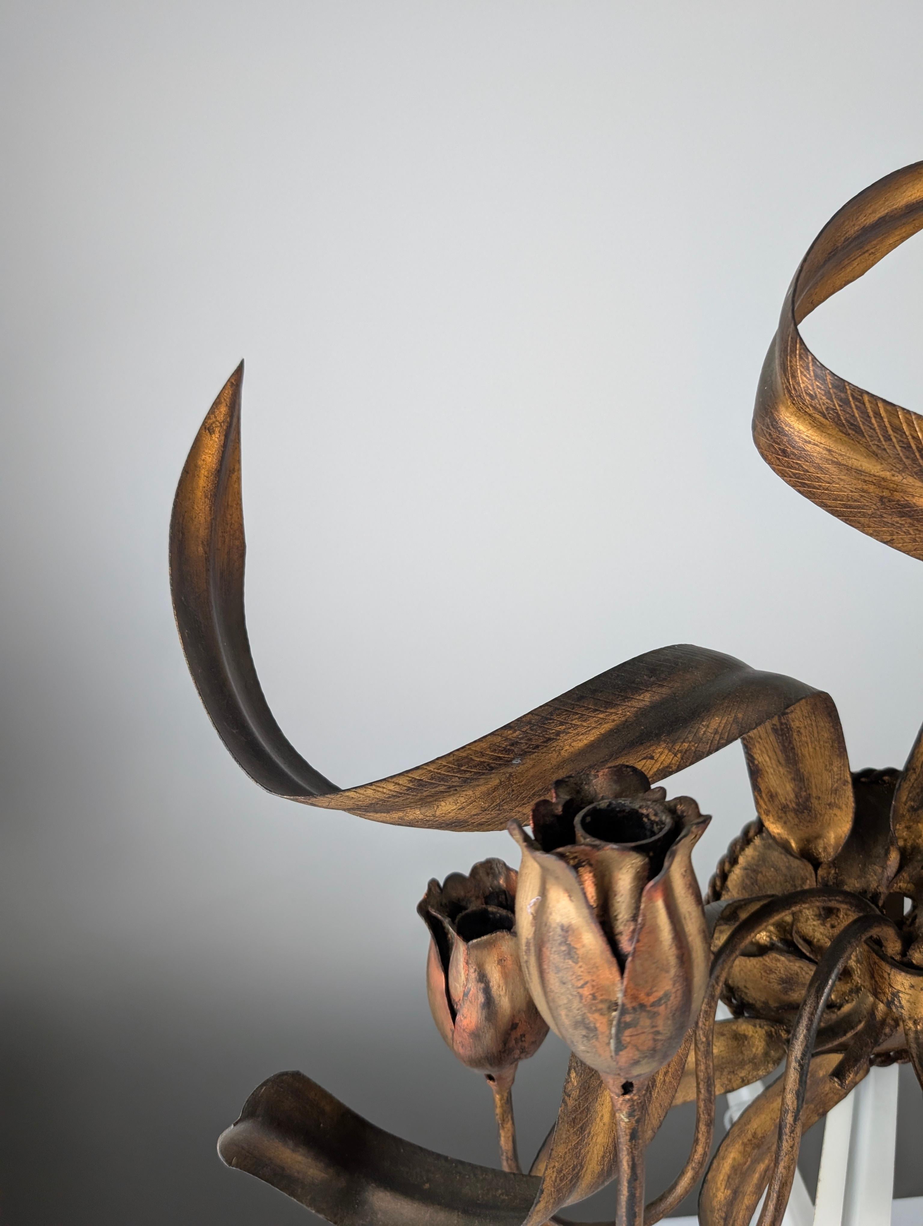 Metal Large Vintage Wall Candelabra with Golden Tulips, 1960s For Sale
