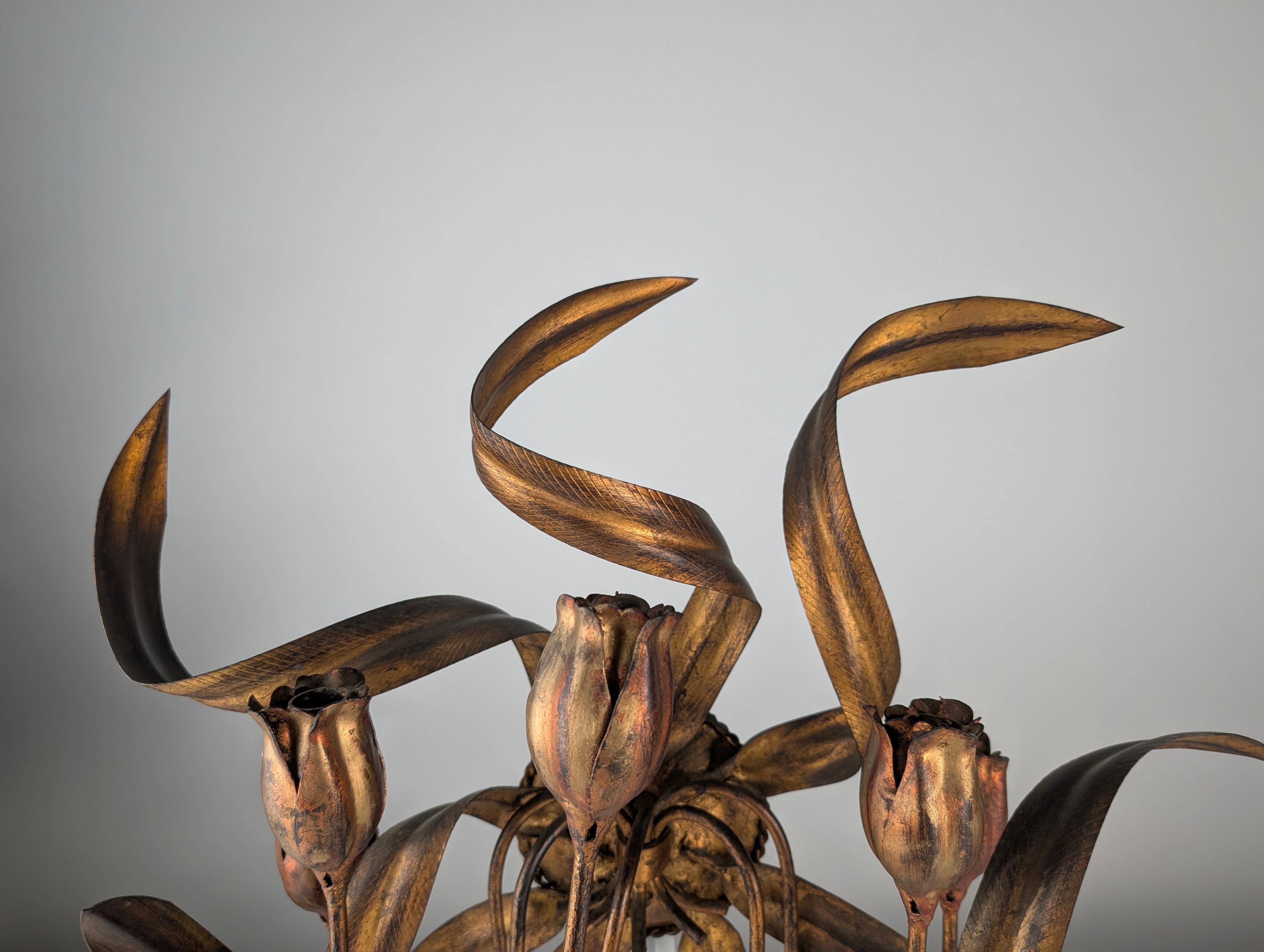 Large Vintage Wall Candelabra with Golden Tulips, 1960s For Sale 1