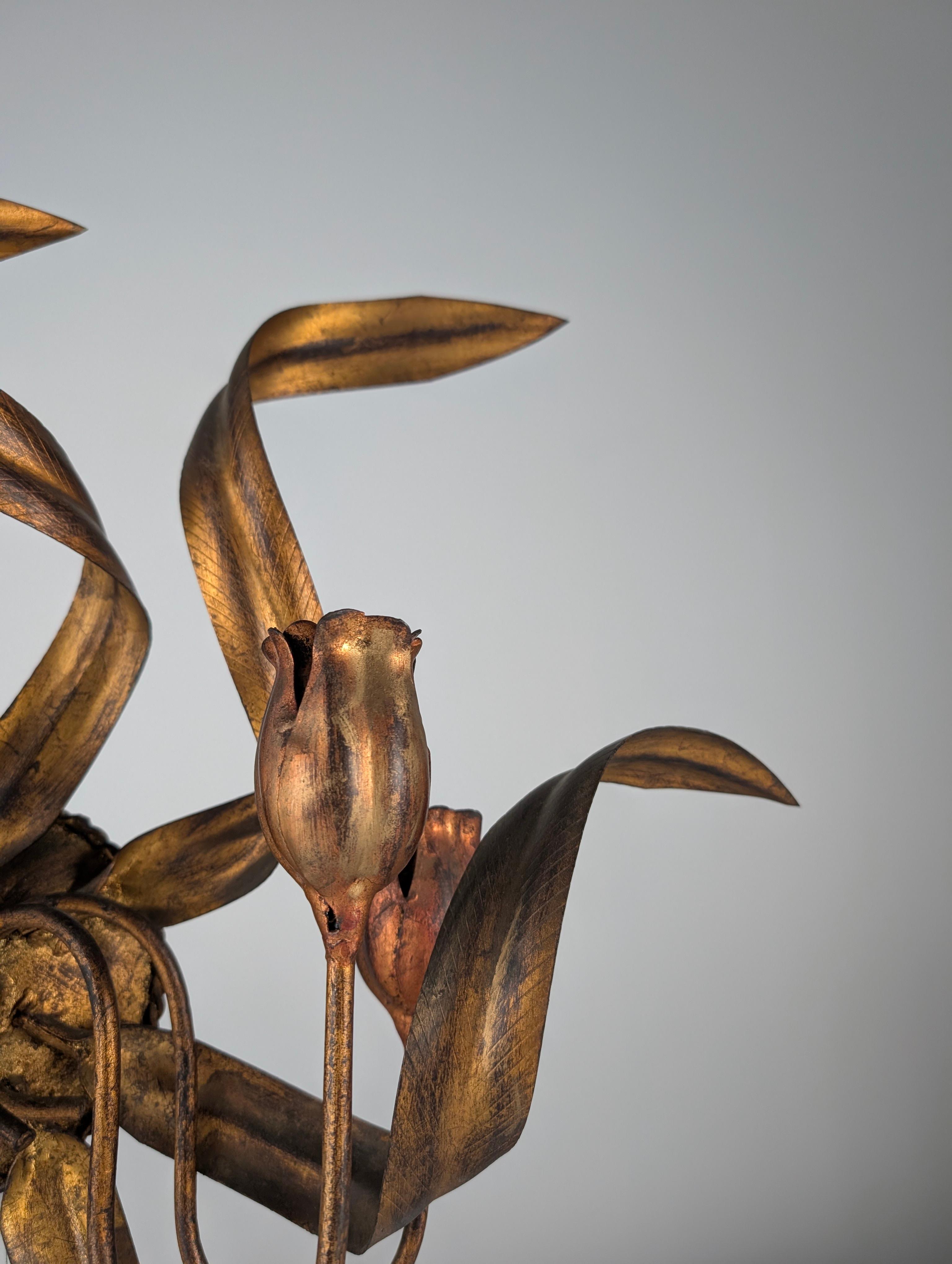 Large Vintage Wall Candelabra with Golden Tulips, 1960s For Sale 2
