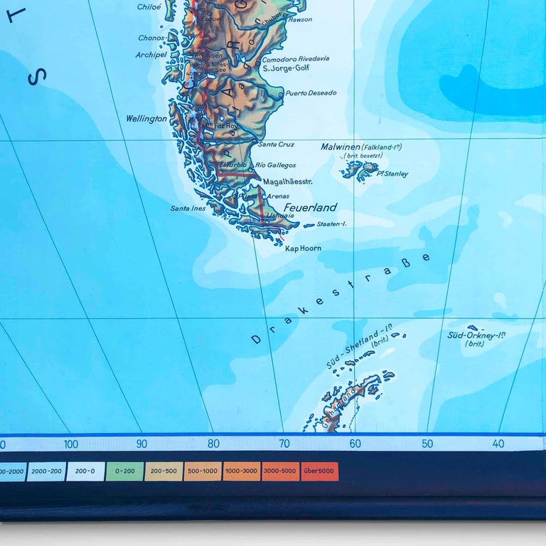Large Vintage Wall Chart or Poster South America For Sale at 1stDibs
