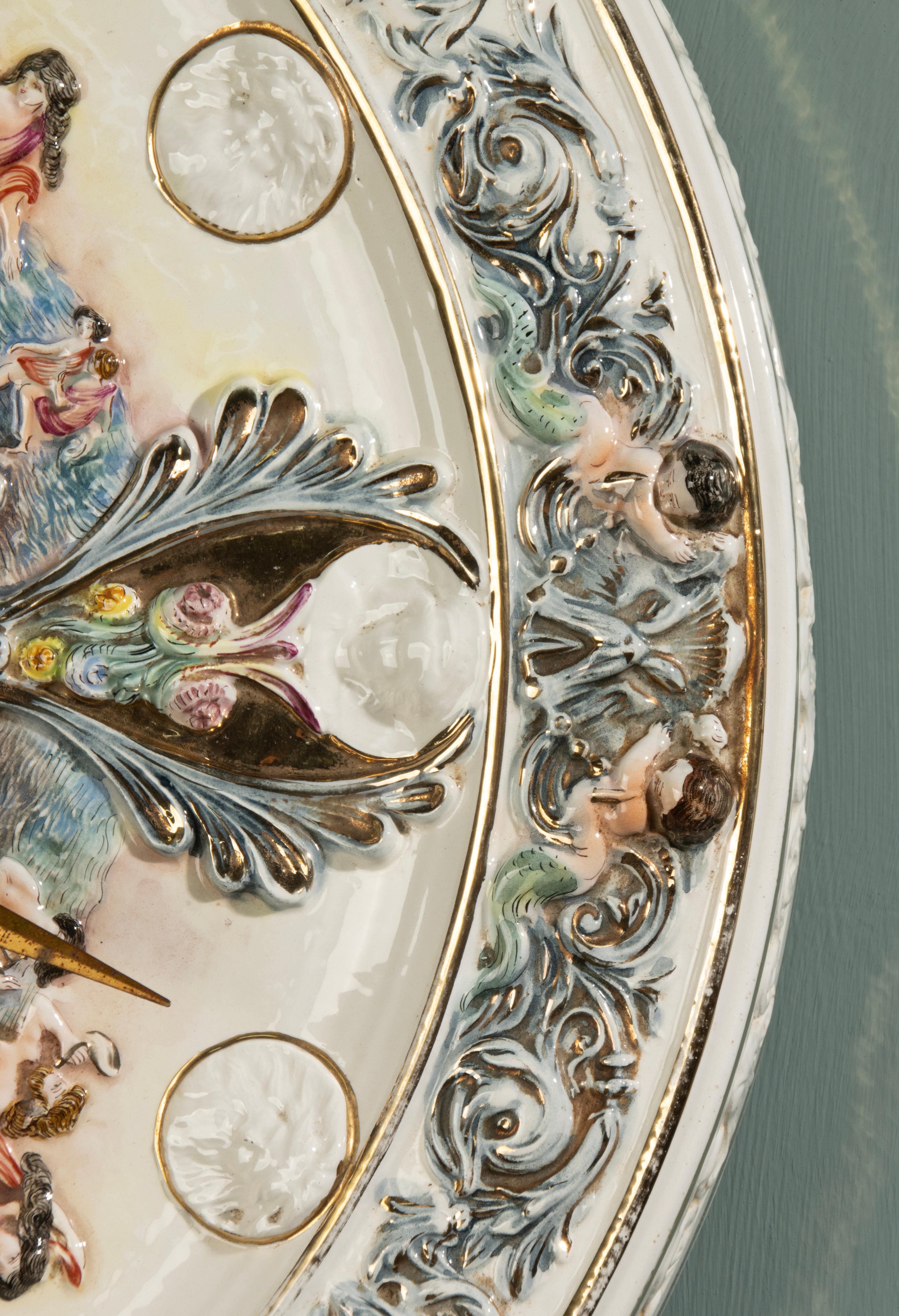 Großer Jahrgang  Wanduhr - Capodimonte - Keramik - Barockstil im Angebot 5