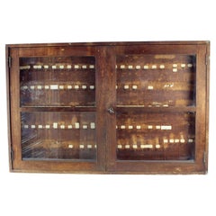 Large Vintage Wall Mounted Factory Glass Cabinet, Czechoslovakia, 1920s