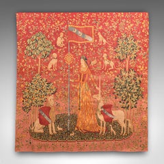 Large Vintage Wall Tapestry, Belgian, Needlepoint, Lady & The Unicorn, Woven Art
