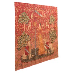 Large Vintage Wall Tapestry, Belgian, Needlepoint, Lady & The Unicorn, Woven Art