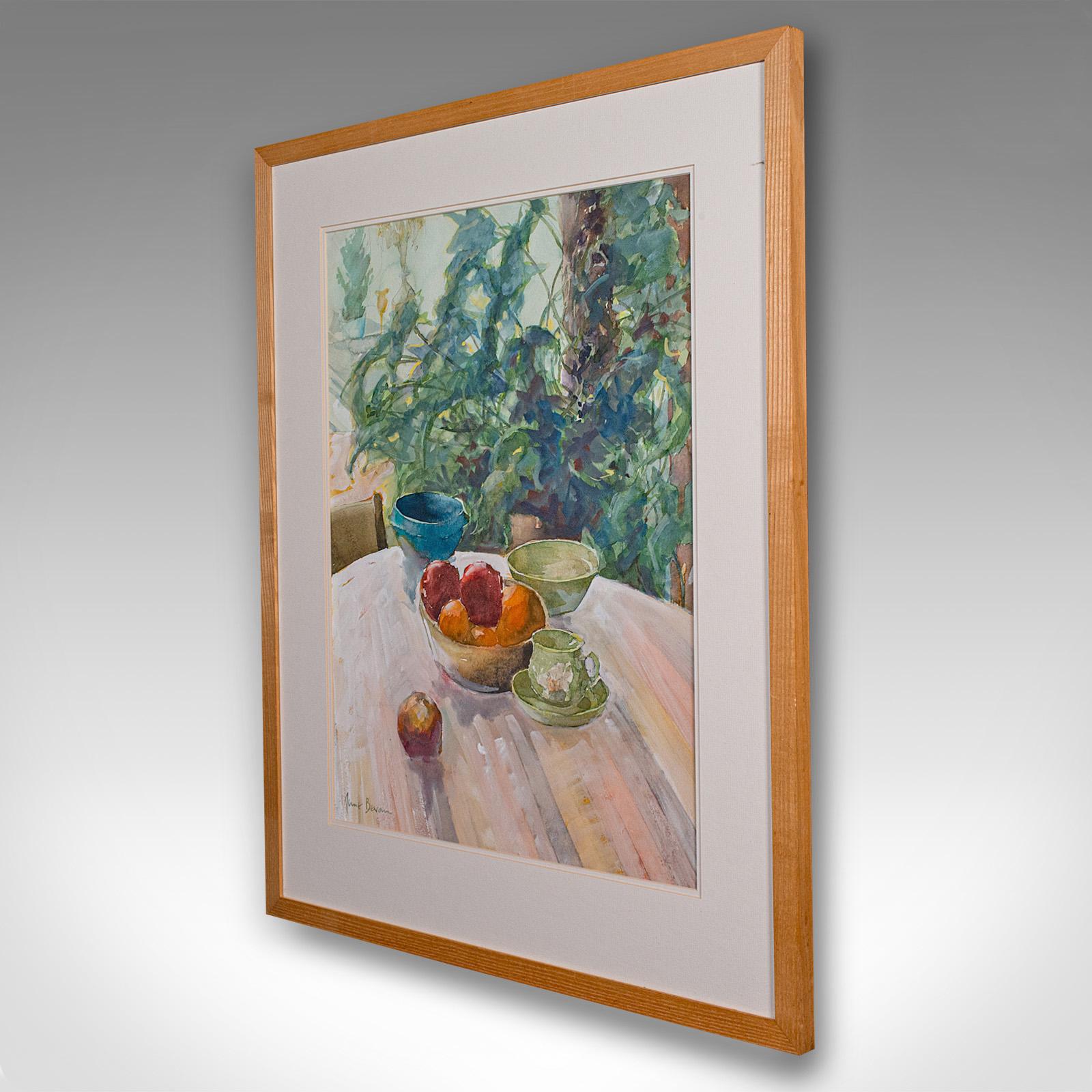 Mid-Century Modern Large Vintage Watercolour, English, Framed Art, Still Life, Signed, Circa 1990 For Sale