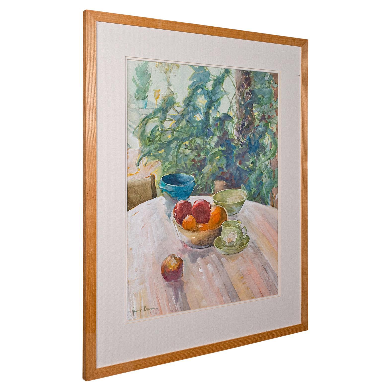 Large Vintage Watercolour, English, Framed Art, Still Life, Signed, Circa 1990 For Sale