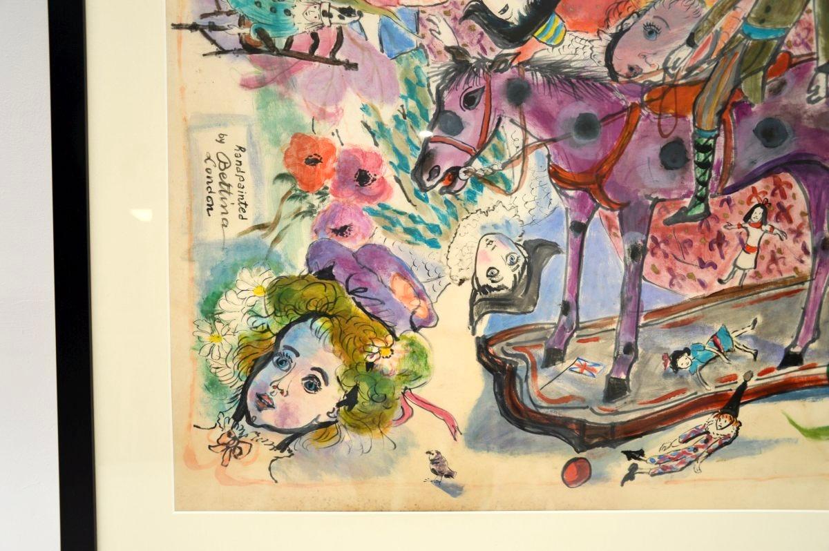 Großes Vintage-Aquarell von Bettina - Titel: Puppen und Spielzeug - 1973 (Britisch) im Angebot