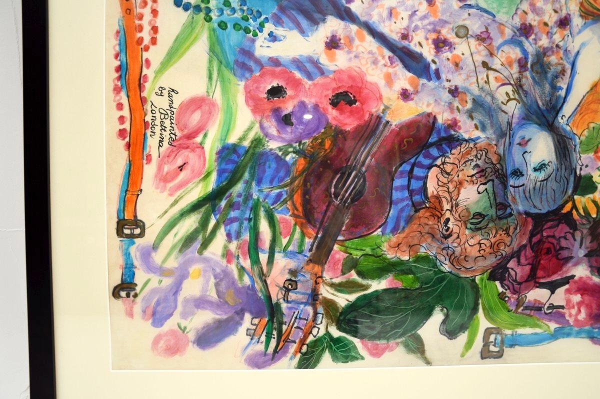 Großes Vintage-Aquarell von Bettina - Titel: Puppen und Spielzeug - 1973 (Leinwand) im Angebot