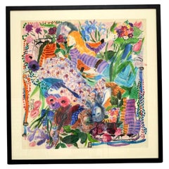 Large Vintage Watercolour Painting by Bettina – Titled: Hippy Lovers – 1973