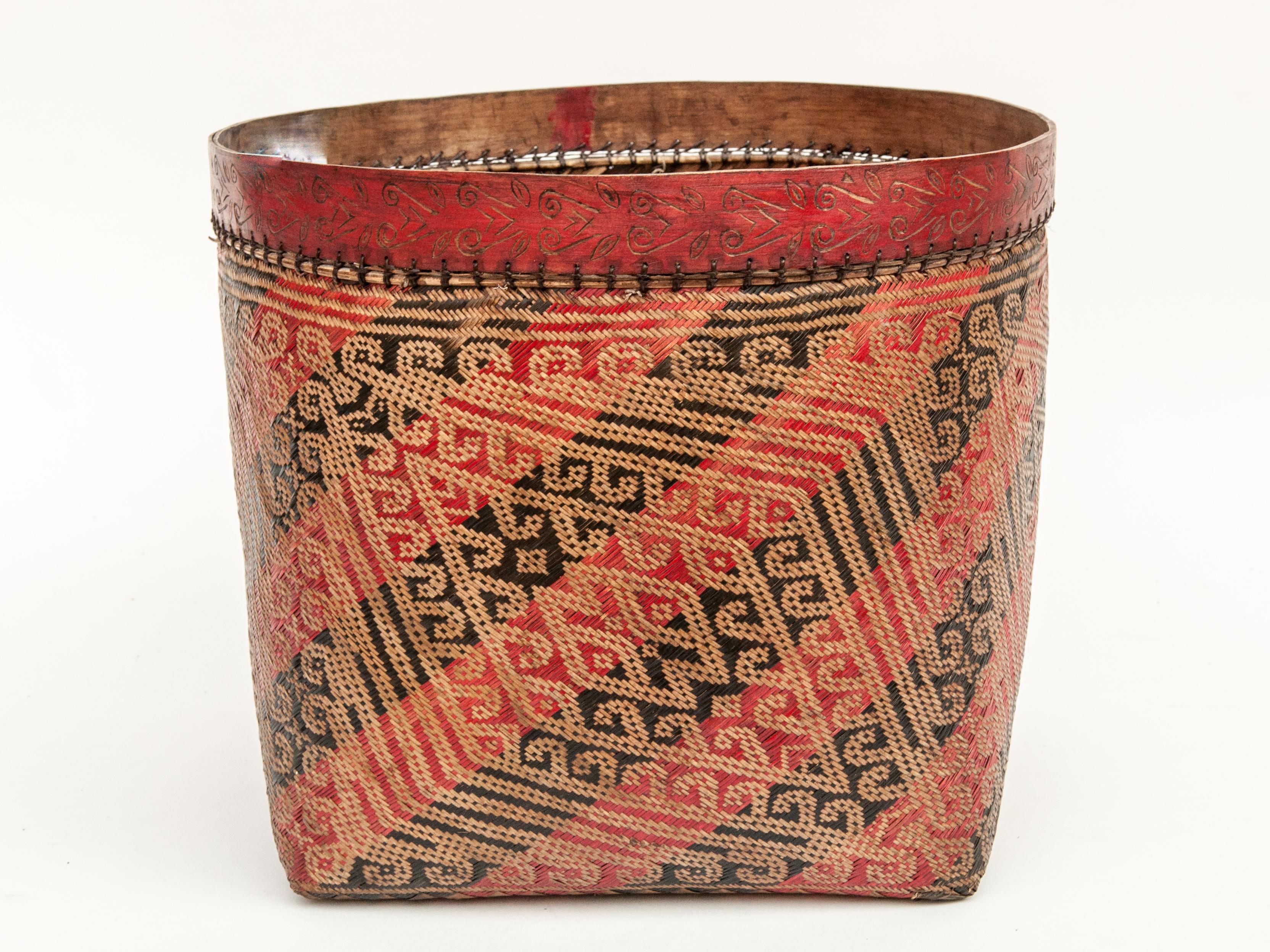 Hand-Crafted Large Vintage Wedding Basket. Woven Design, Iban of Borneo, Late 20th Century