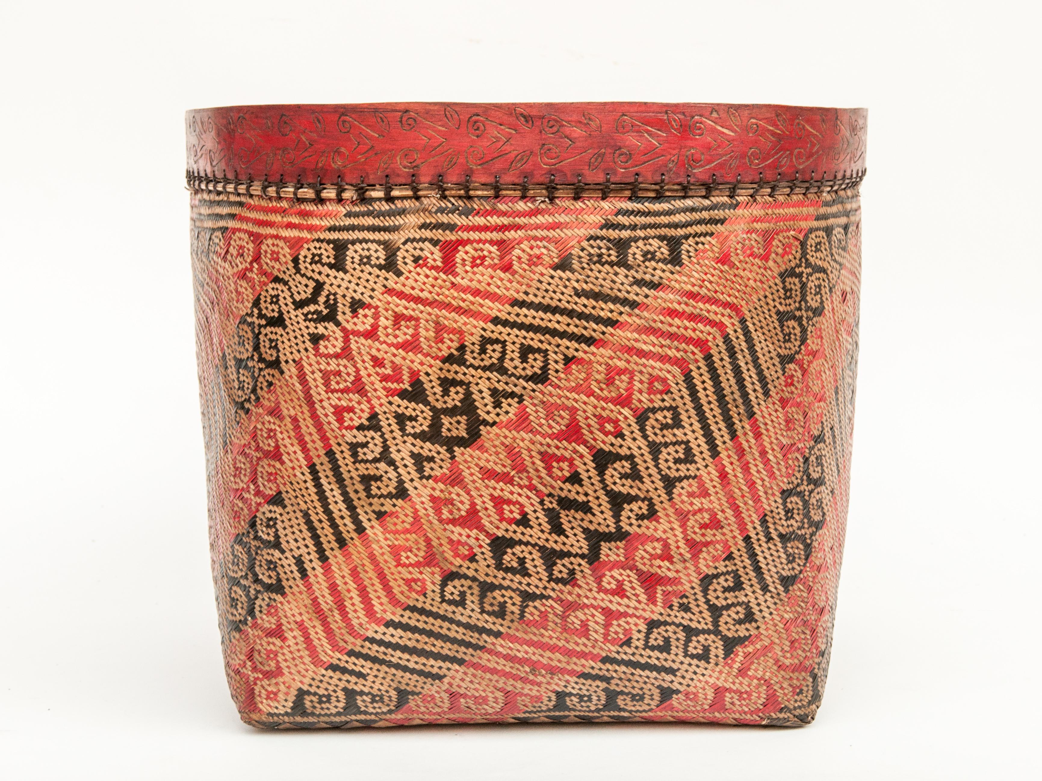 Bamboo Large Vintage Wedding Basket. Woven Design, Iban of Borneo, Late 20th Century