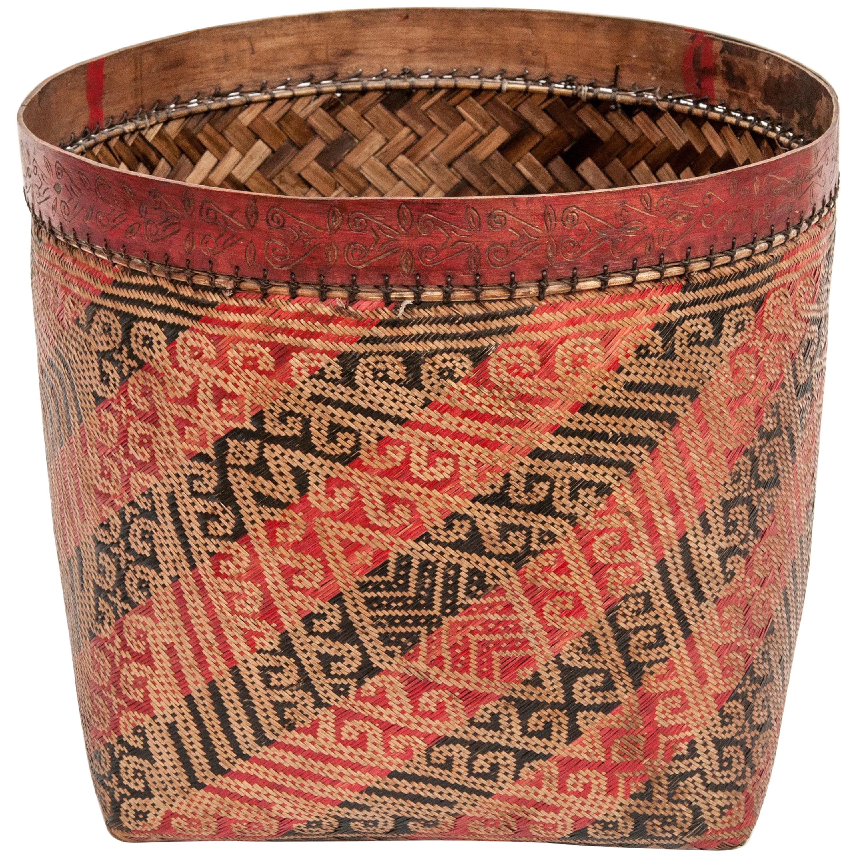 Large Vintage Wedding Basket. Woven Design, Iban of Borneo, Late 20th Century