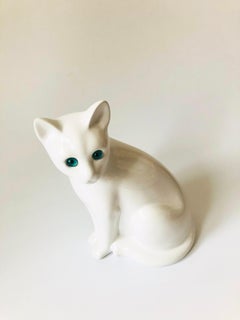 Large Vintage White Ceramic Cat by Elpa Alcobaca Portugal