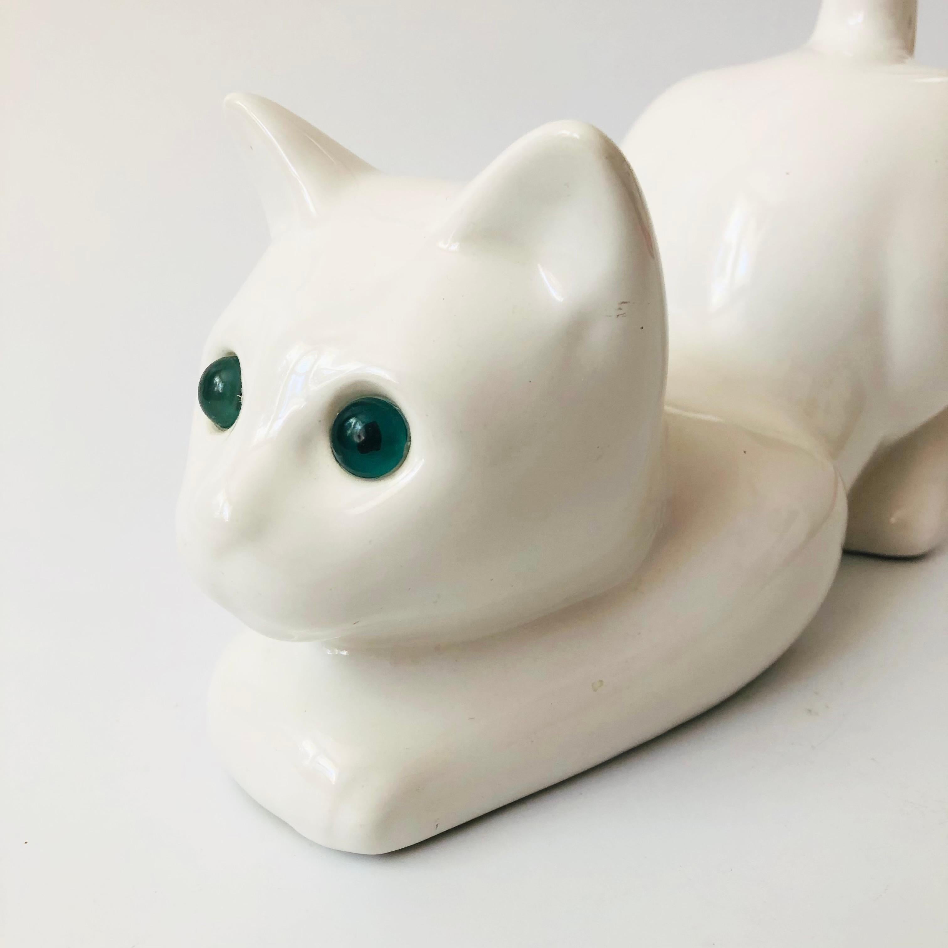 Portuguese Large Vintage White Ceramic Cat by Elpa Alcobaca Portugal For Sale