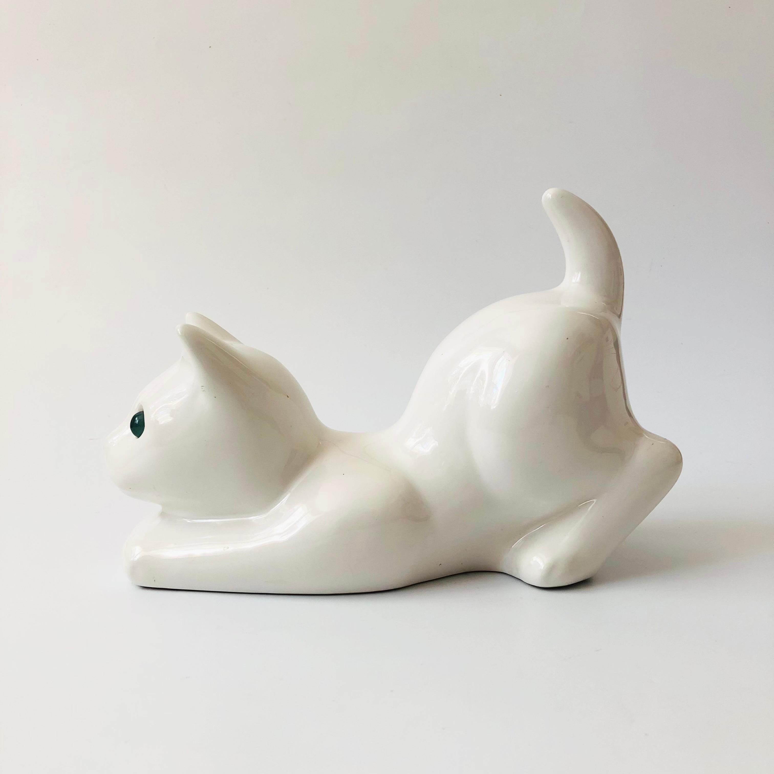20th Century Large Vintage White Ceramic Cat by Elpa Alcobaca Portugal For Sale
