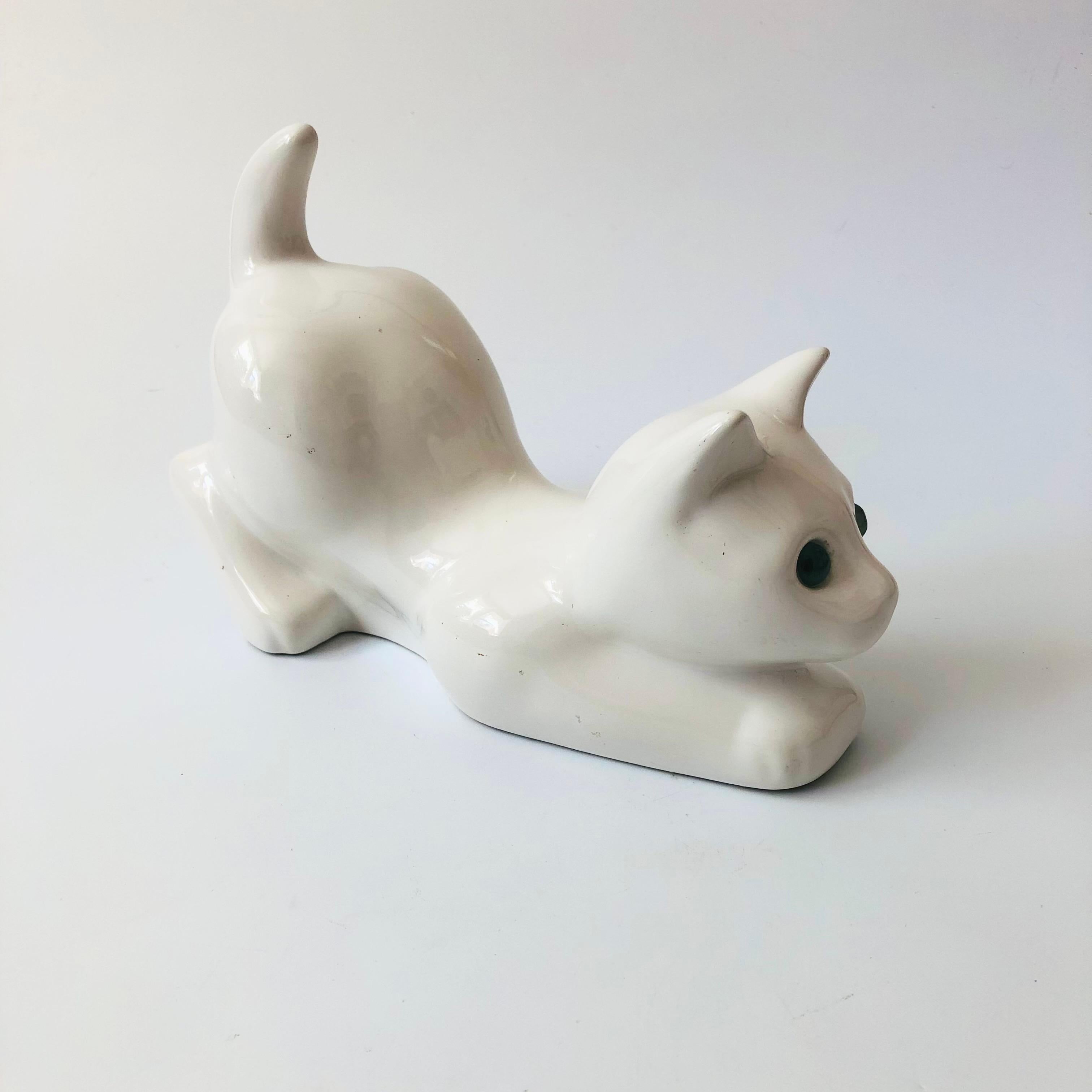 Large Vintage White Ceramic Cat by Elpa Alcobaca Portugal For Sale 3