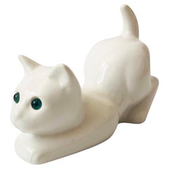 Large Vintage White Ceramic Cat by Elpa Alcobaca Portugal