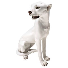 Large Vintage White Ceramic Panther Ascribable to Giovanni Ronzani, Italy