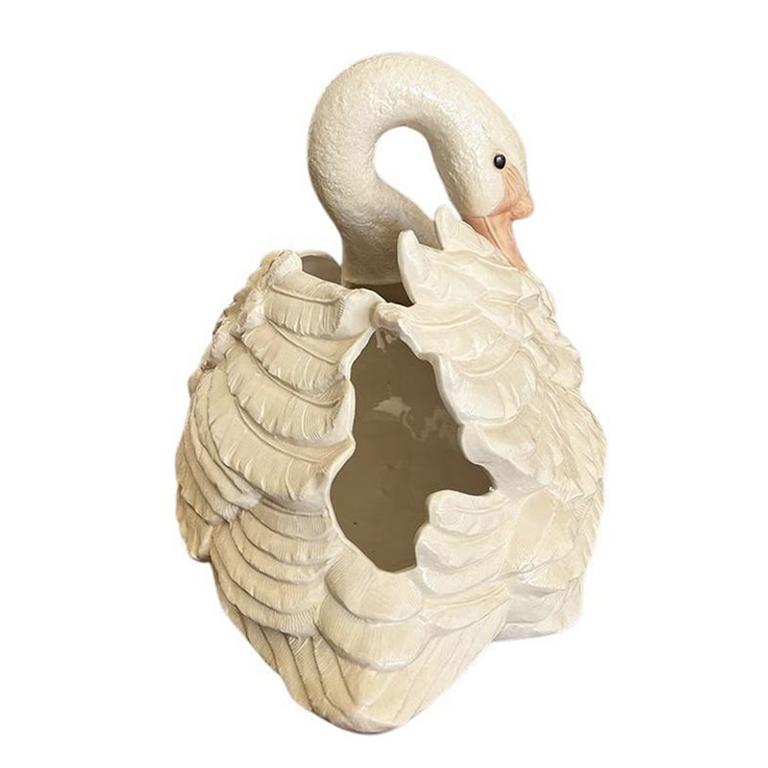 Grande jardinière, vase ou sculpture vintage en céramique blanche représentant un Swan Bon état - En vente à Oklahoma City, OK