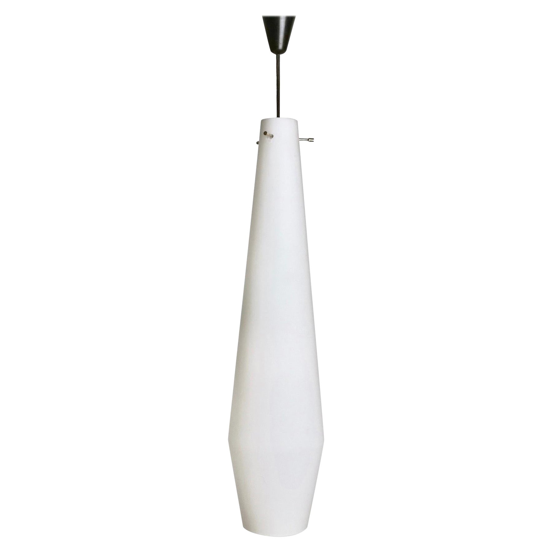 Grande pendente vintage in vetro e ottone incamiciato bianco di Stilnovo, Italia