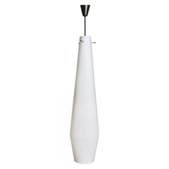 Grande pendente vintage in vetro e ottone incamiciato bianco di Stilnovo, Italia
