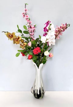 Große weiße und lila mundgeblasene Sommerso-Glasvase von Fratelli Toso, Italien