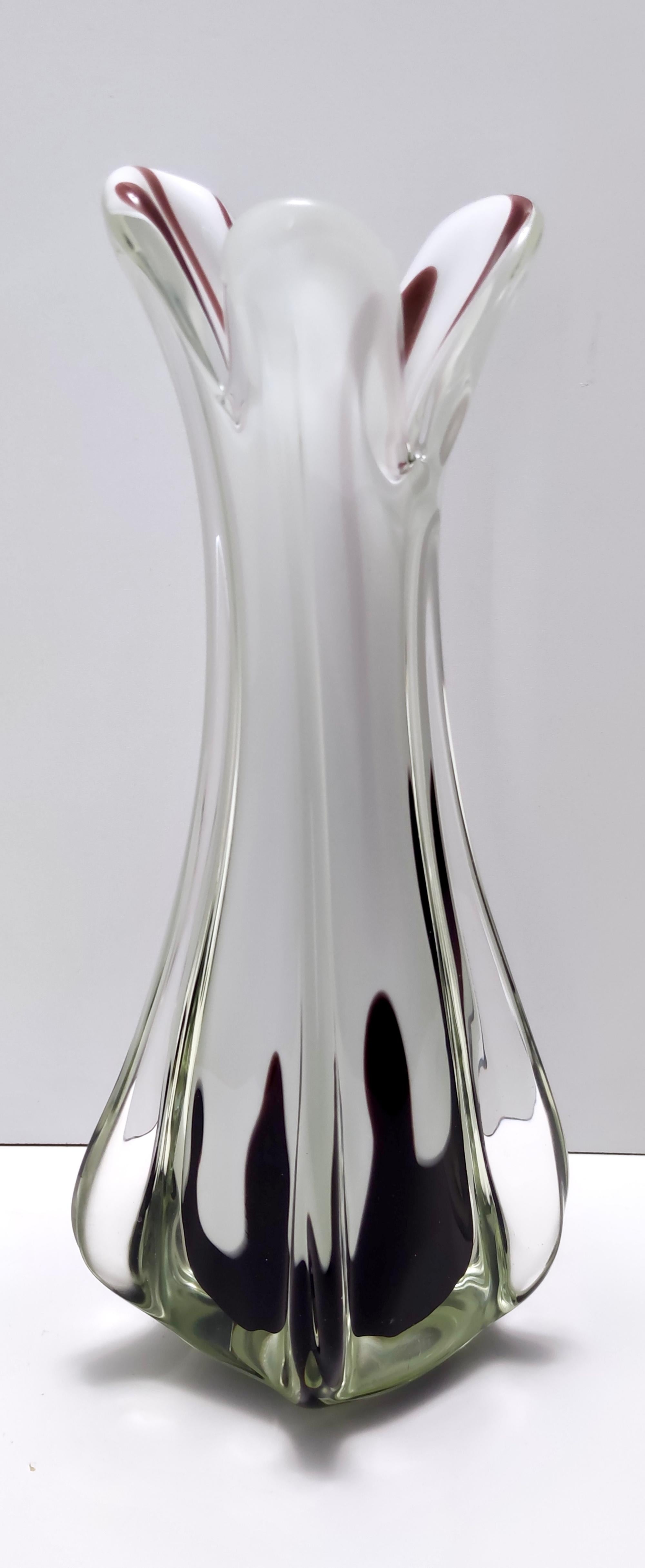 Italian Large Vintage White Hand Blown Sommerso Glass Vase by Fratelli Toso, Italy For Sale