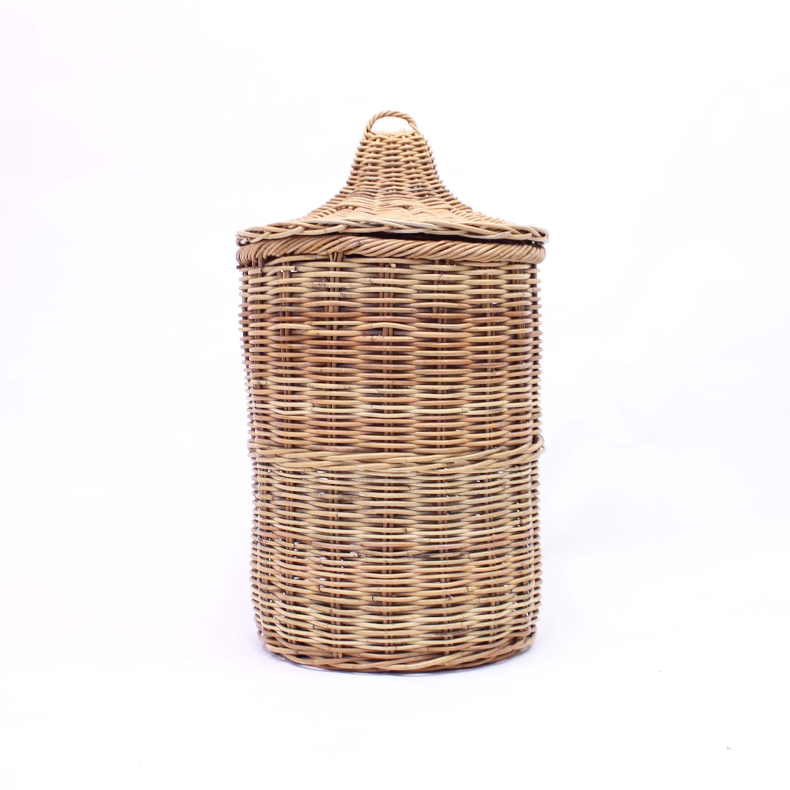 vintage wicker basket with lid