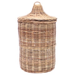 Large Retro Wicker Basket with Lid, ca 1970s