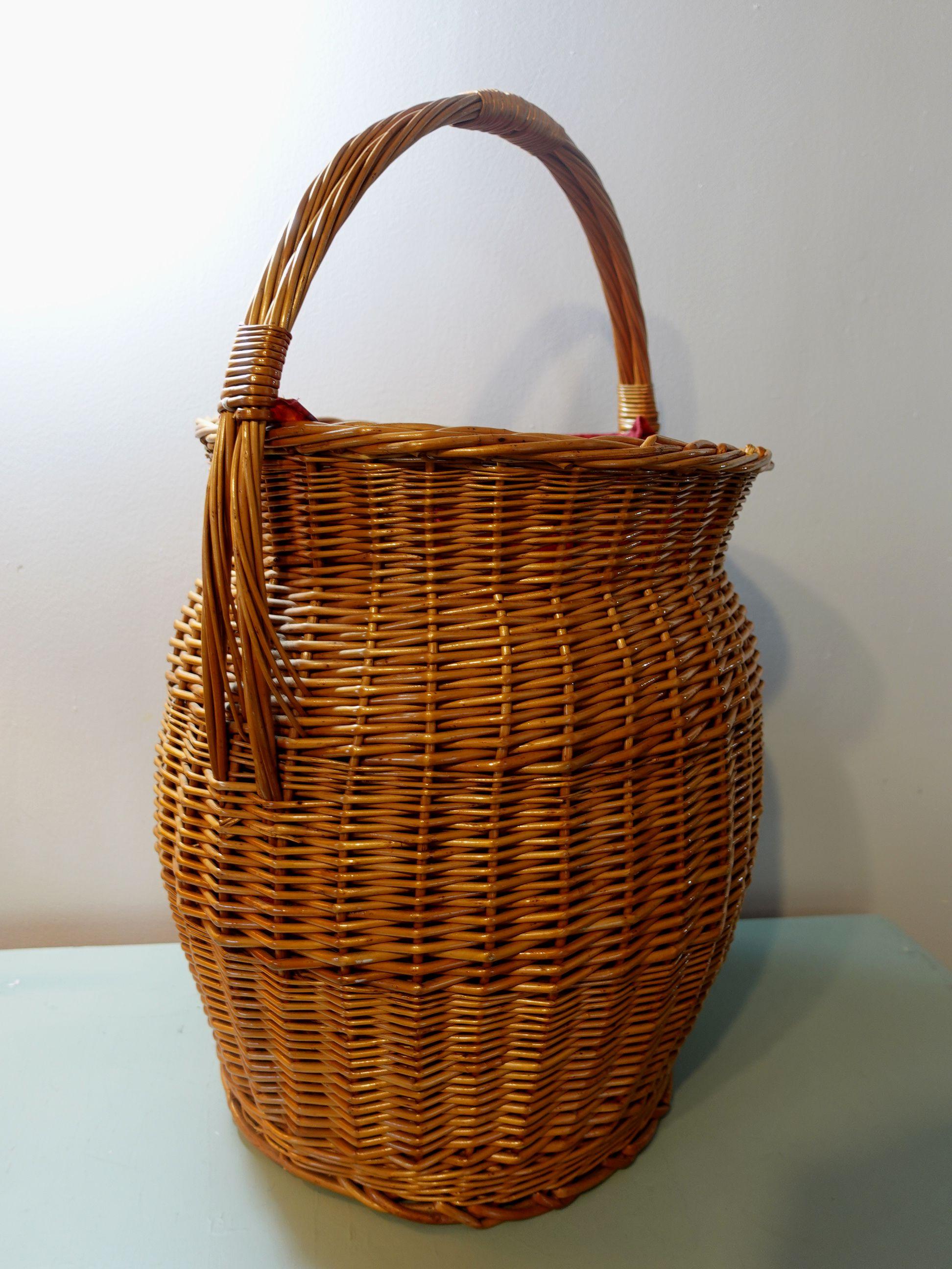 Mexican Large Vintage Wicker, Fabric Lined Basket/Hamper For Sale