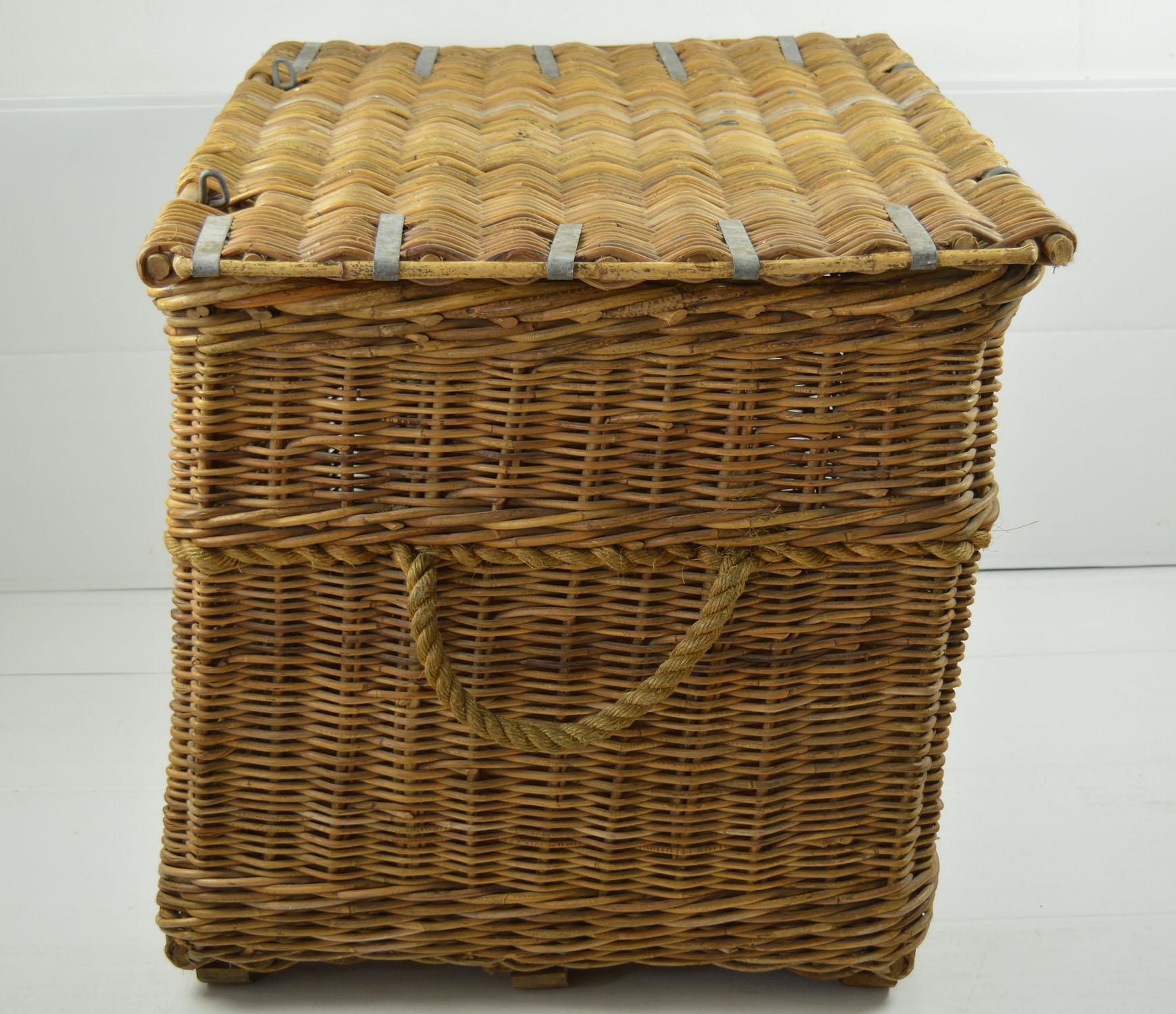 English Large Vintage Wicker Travel Trunk or Log Basket