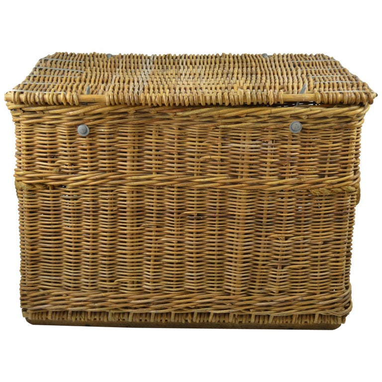 Large Vintage Wicker Travel Trunk or Log Basket For Sale ...