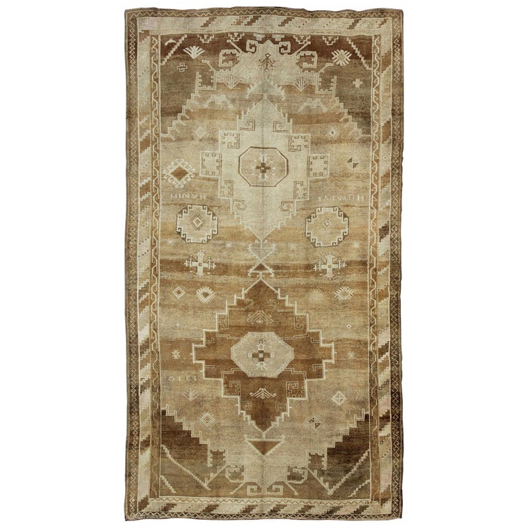 Large Vintage Wide Gallery Turkish Rug in Dual Medallion Design in ...