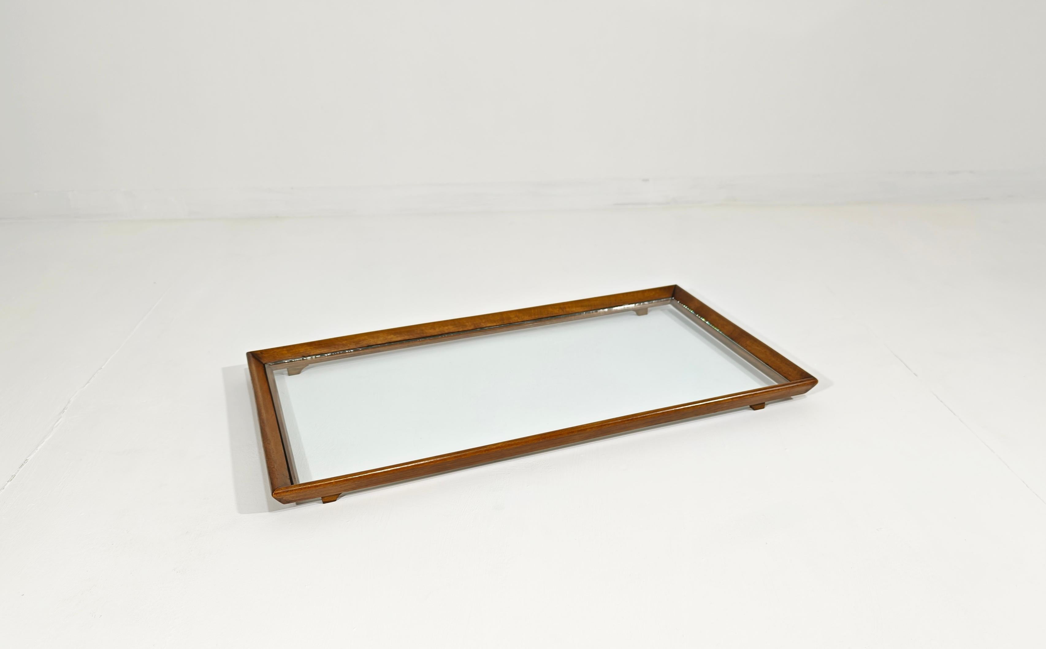 Grande vassoio da portata vintage in legno e vetro Mid-Century Design Italia 1960s in vendita 8
