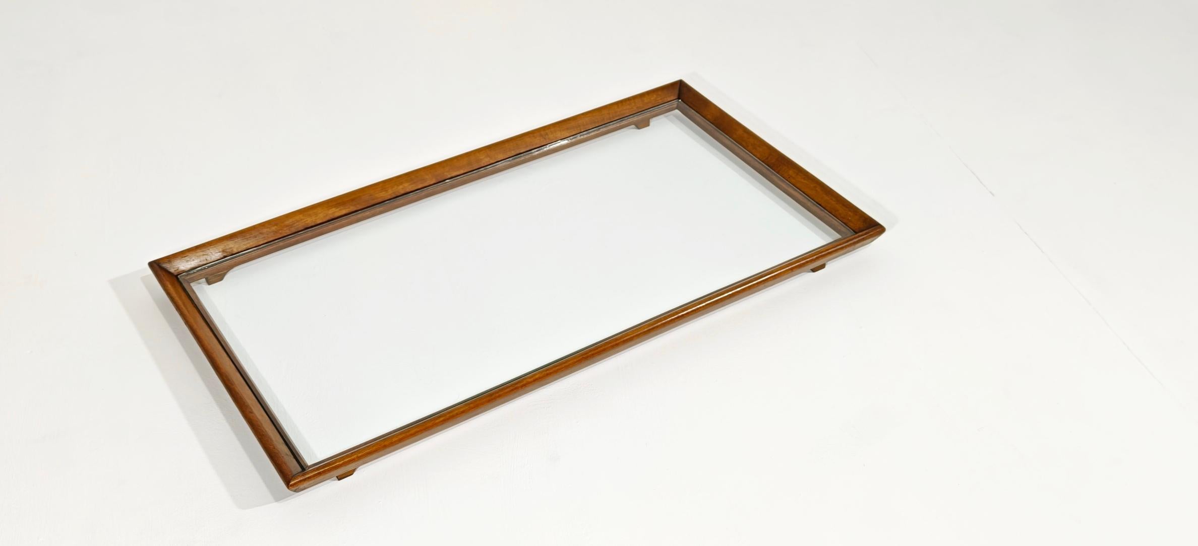 Mid-Century moderno Grande vassoio da portata vintage in legno e vetro Mid-Century Design Italia 1960s in vendita