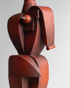 Large Vintage Wooden Cubist Sculpture by Atelier Boulogne, Mid-Century Modern