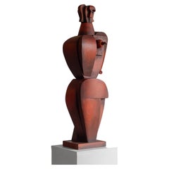 Large Vintage Wooden Cubist Sculpture by Atelier Boulogne, Mid-Century Modern