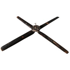 Large Vintage Decorative Wooden Ceiling Fan, French Early 20th Century