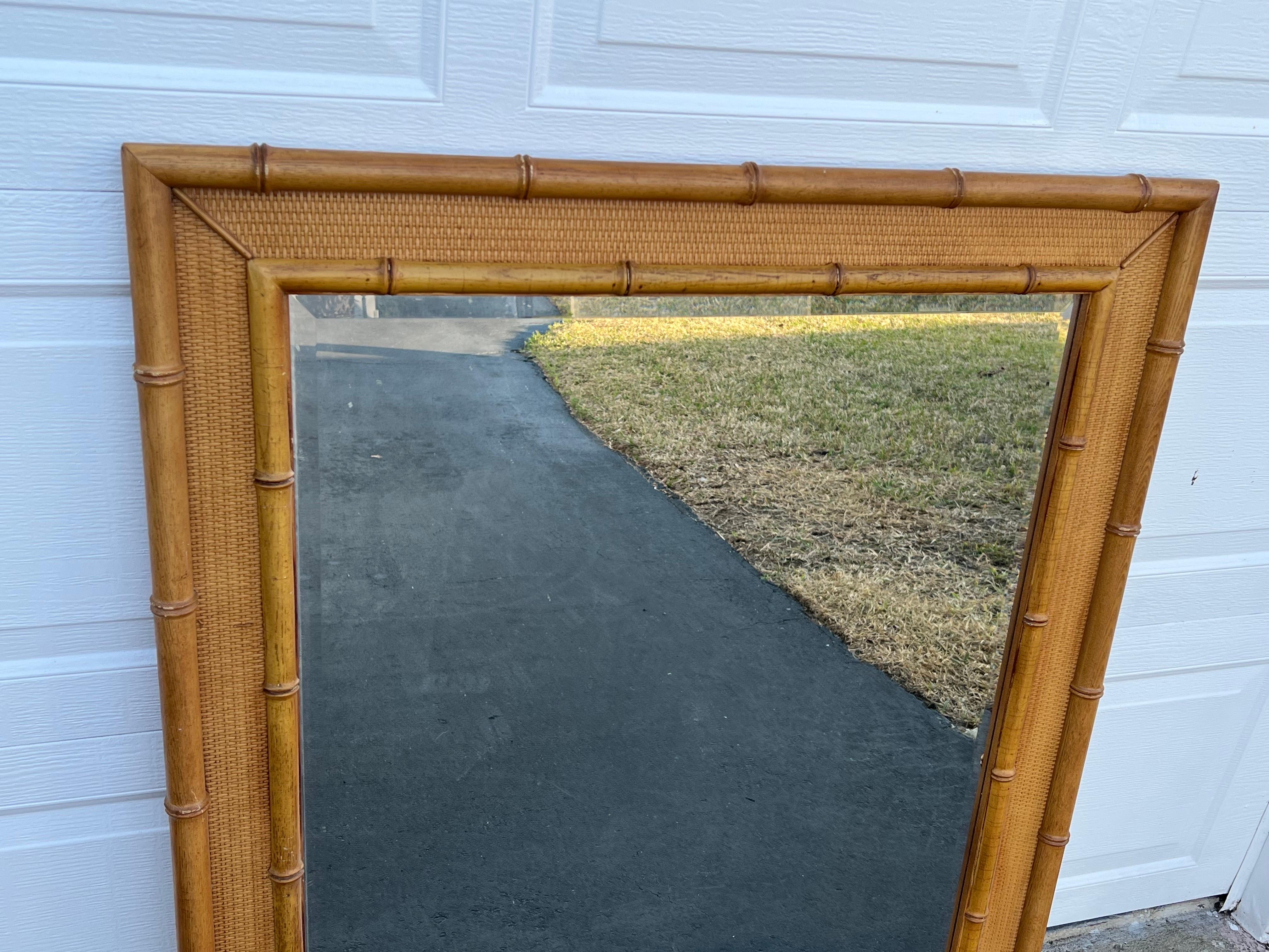 Large Vintage Wooden Faux Bamboo Mirror In Good Condition For Sale In Redding, CT