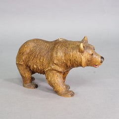Large Vintage Wooden Strolling Bear Handcarved ca. 1930s, Brienz