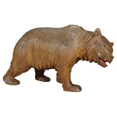 Large Vintage Wooden Strolling Bear Handcarved in Brienz Ca. 1930s