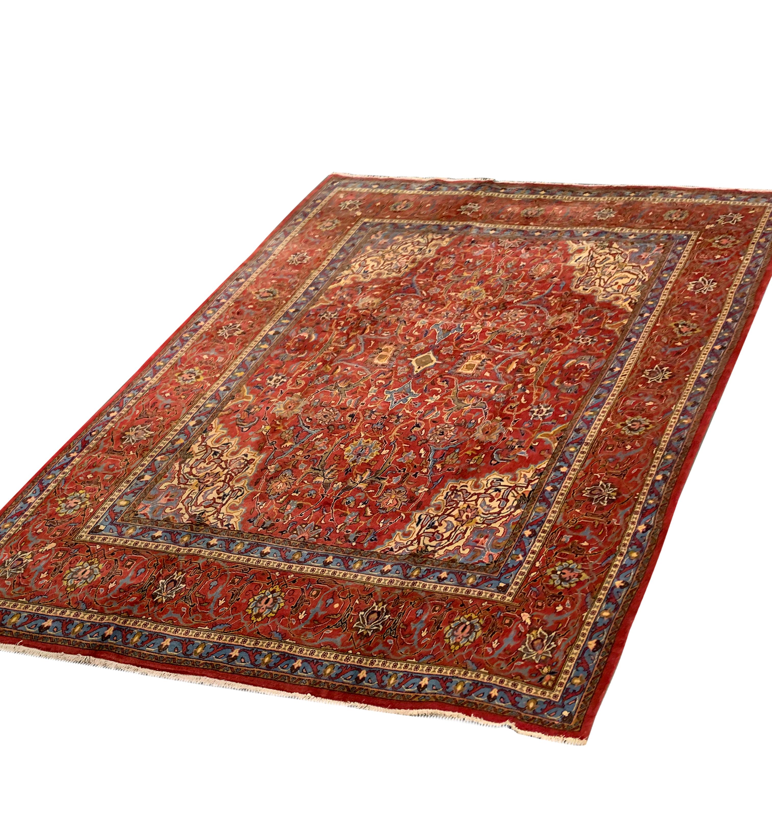 Großer handgewebter traditioneller roter Teppich aus Wolle im Vintage-Stil (Mitte des 20. Jahrhunderts) im Angebot