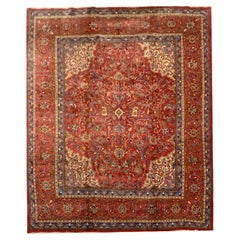 Large Vintage Wool Carpet Handwoven Traditional Red Area Rug