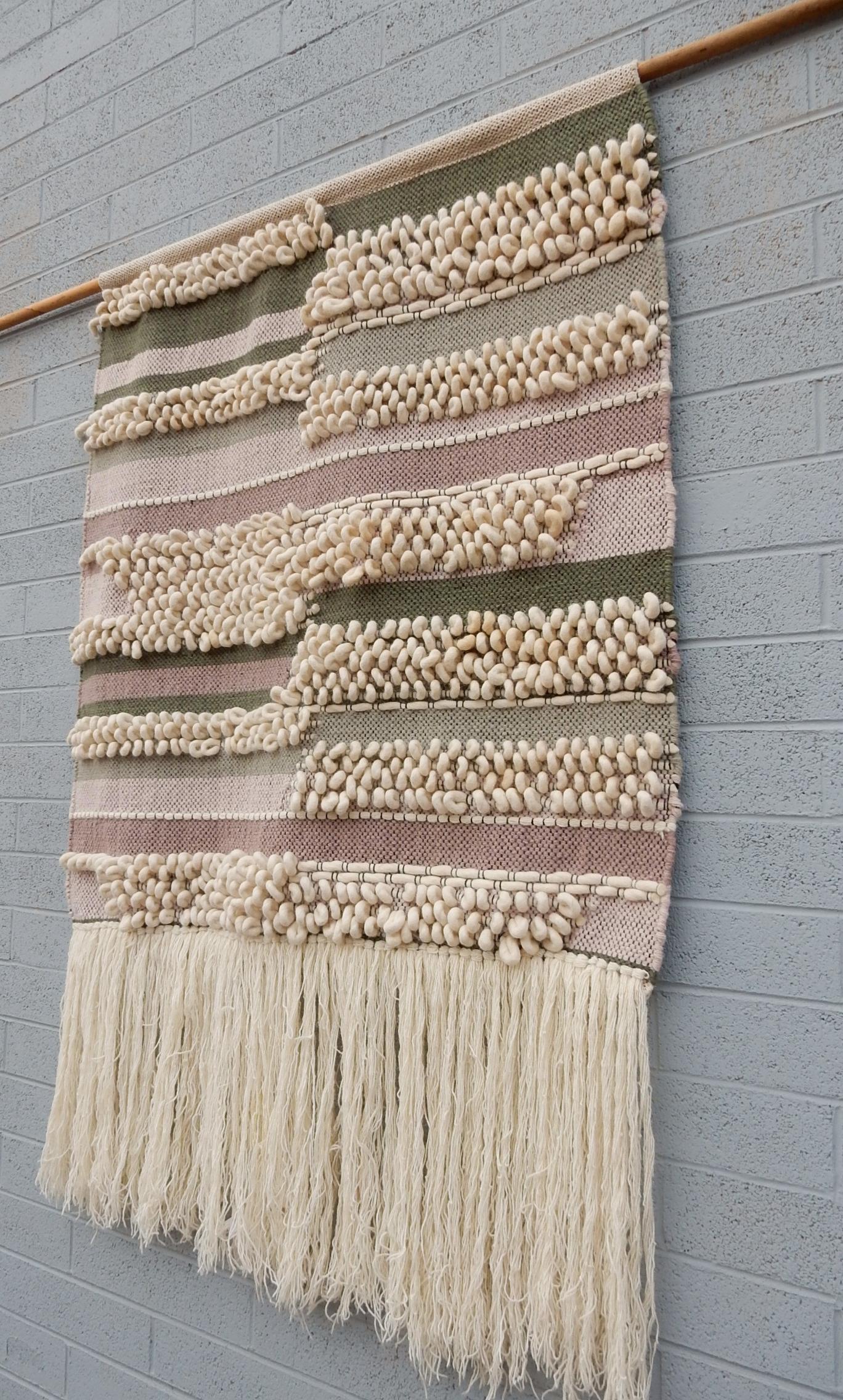 Große Vintage Wolle Textil Faser Kunst Wandteppich (Moderne der Mitte des Jahrhunderts) im Angebot