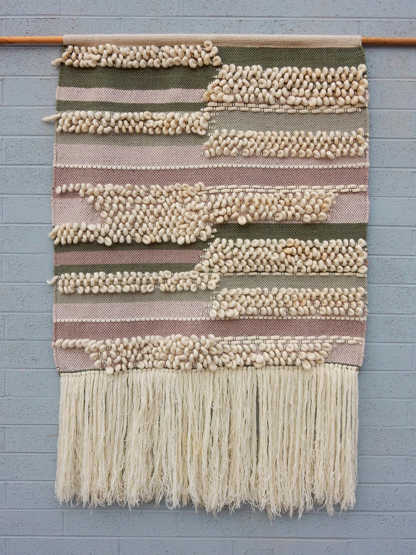 Große Vintage Wolle Textil Faser Kunst Wandteppich im Angebot 1